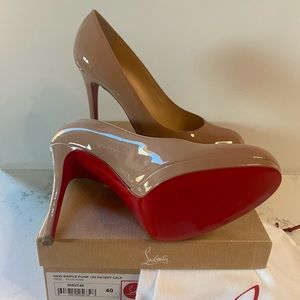 BRAND NEW SIMPLE PUMP 120 PATENT CALF. SIZE 40/US 9.5, NUDE.